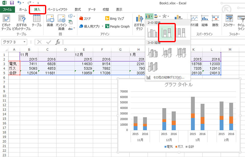 Excelで積み上げグラフを2本横並びにして さらに合計値を表示させたい Studio Sero